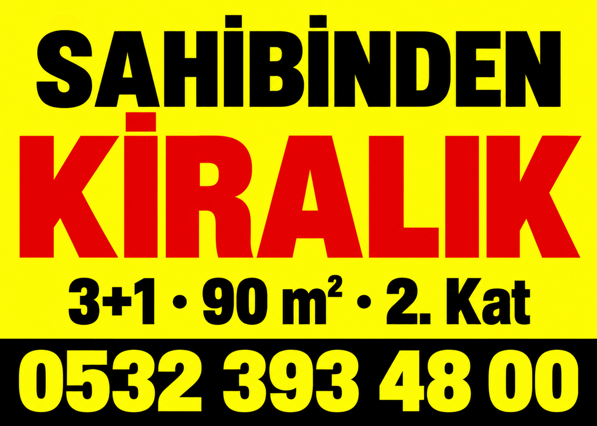Sarı Kırmızı Şerit Kiralık kişiye özel emlak branda