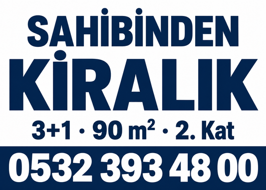 Beyaz Lacivert Kiralık kişiye özel emlak branda