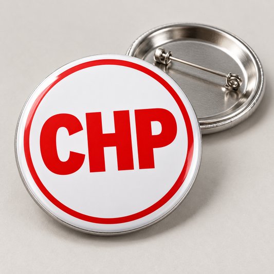 CHP Kırmızı Beyaz Tipografi Rozet – 10 Adet / 5,8 cm – FR-RZ-3003 ürün mockup