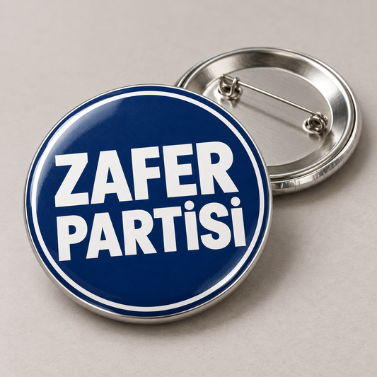 Zafer Partisi Lacivert Tipografi Rozet – 10 Adet / 5,8 cm – FR-RZ-3004 ürün mockup