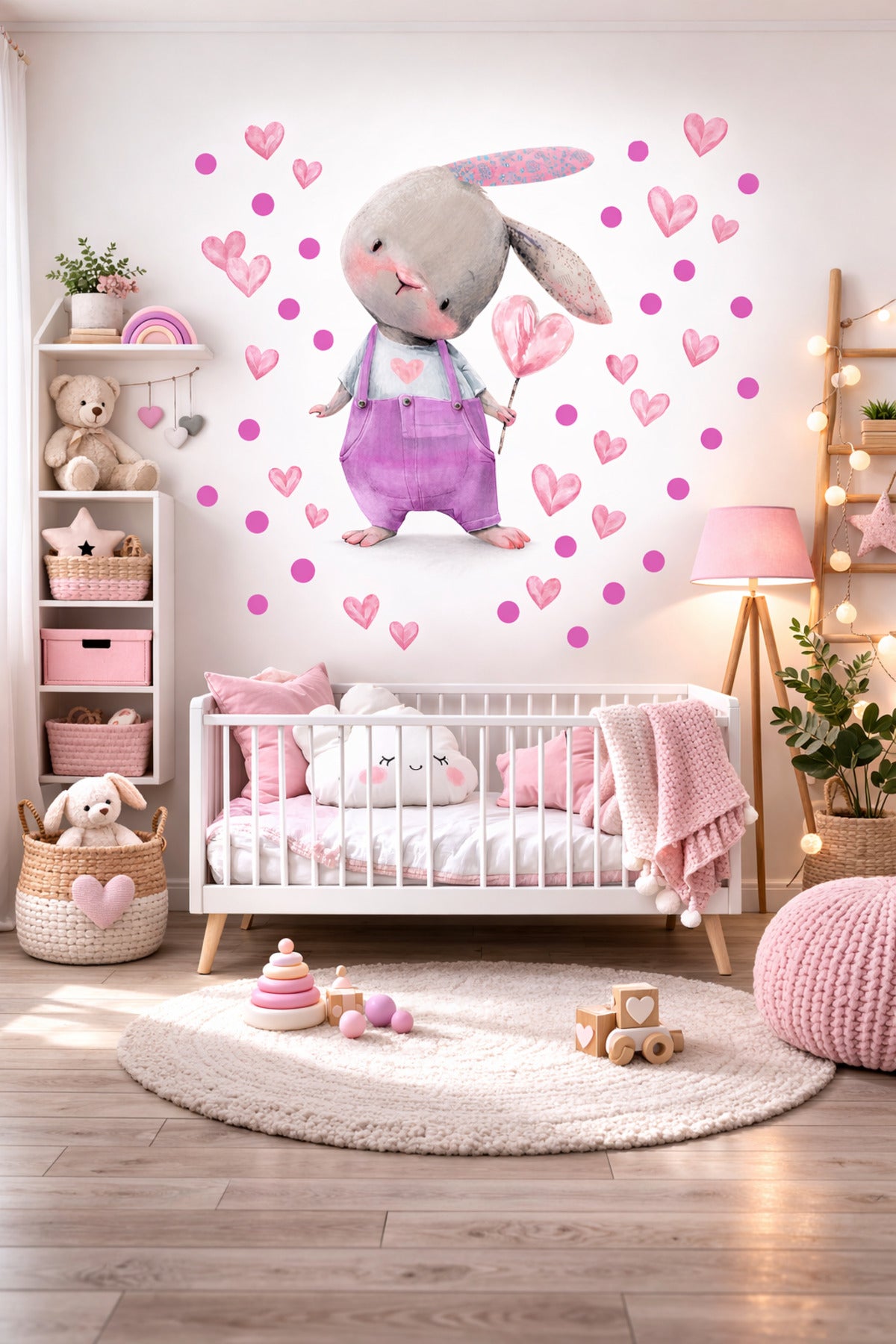 Pembe kalpli tavşan duvar sticker