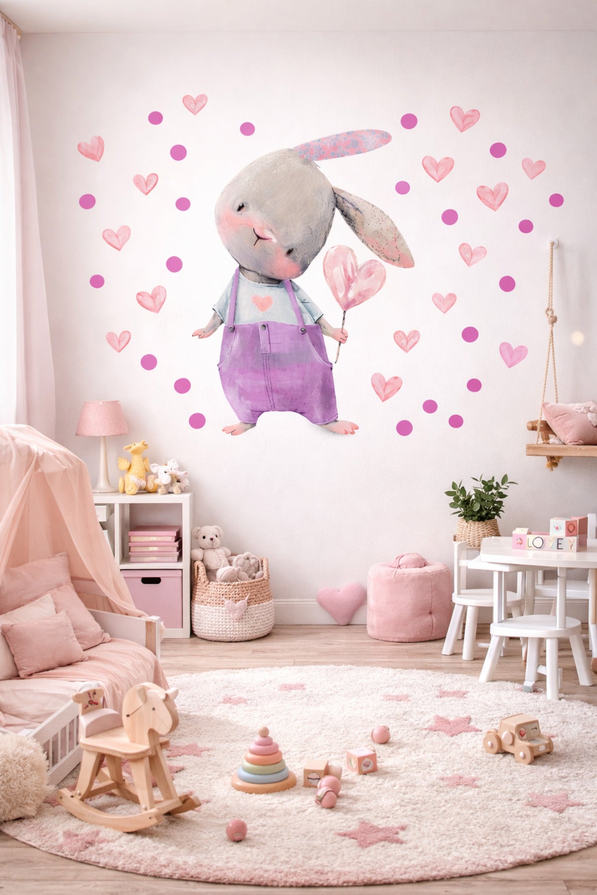 Pembe kalpli tavşan duvar sticker