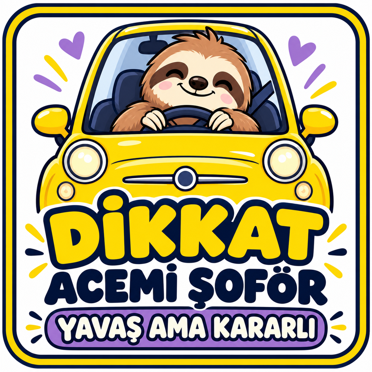 Dikkat Acemi Şoför – Yavaş Ama Kararlı 15 × 15 cm Türkçe araç stickerı tasarımı