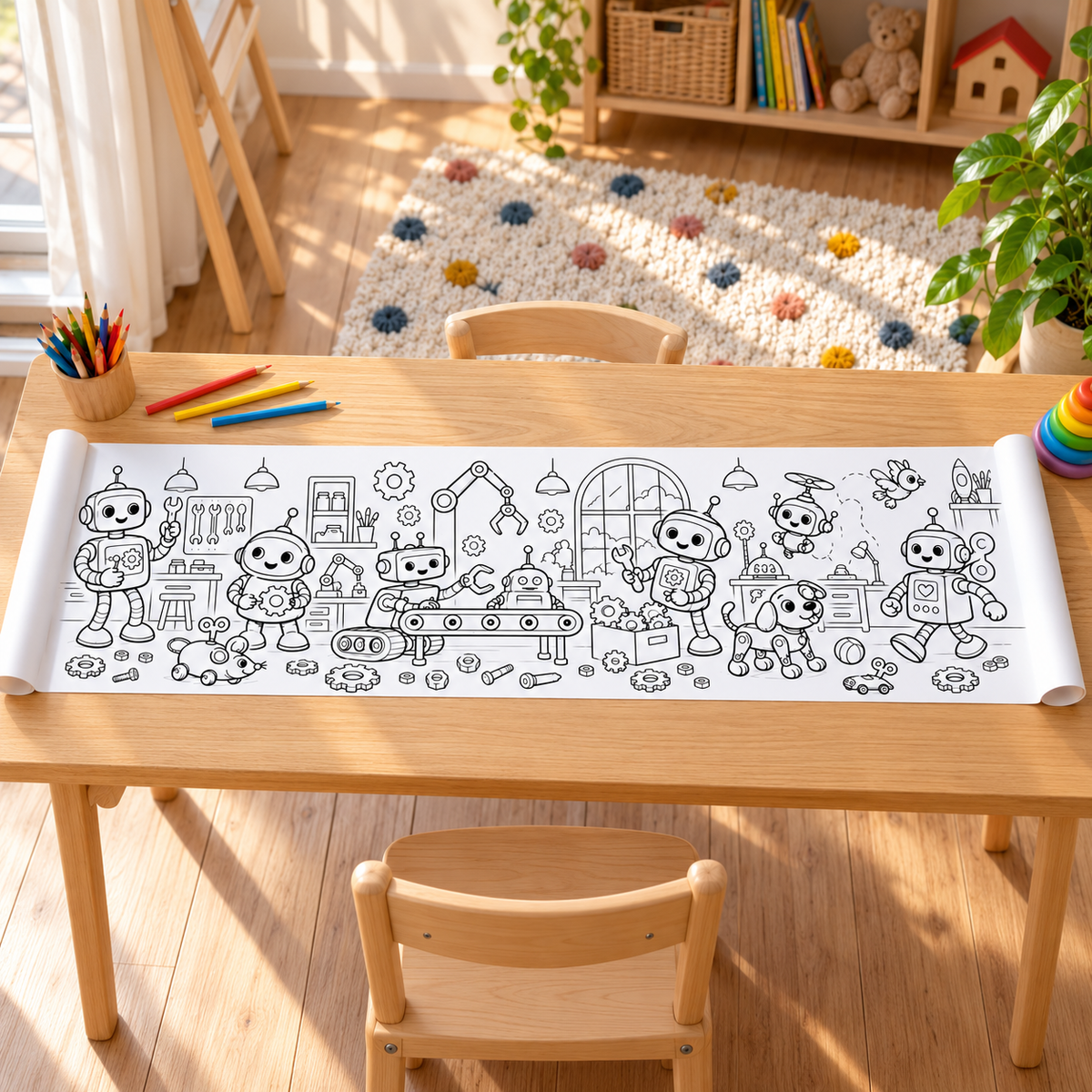 Robotlar ve İcatlar 30 x 100 cm boyama kağıdı mockup