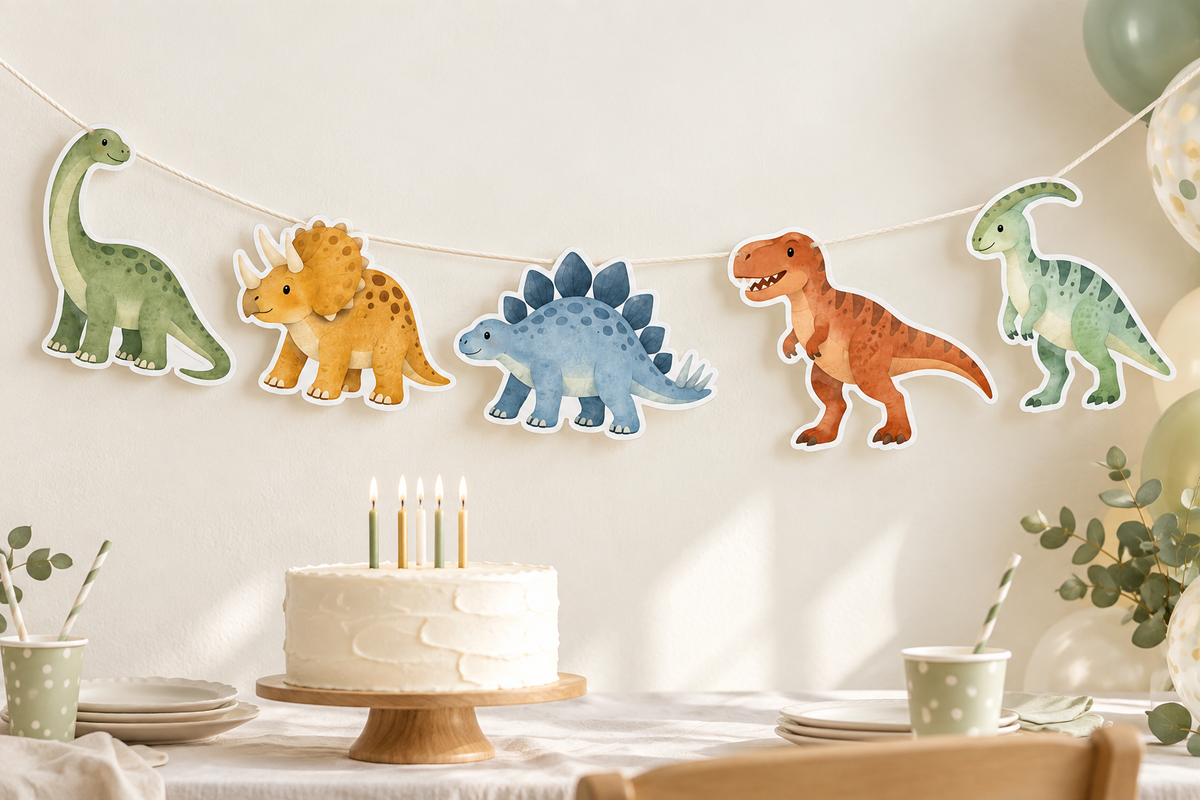 Renkli Dinozorlar doğum günü banner mockup