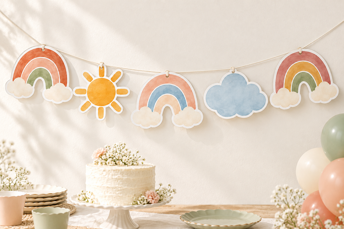 Pastel Gökkuşağı doğum günü banner mockup