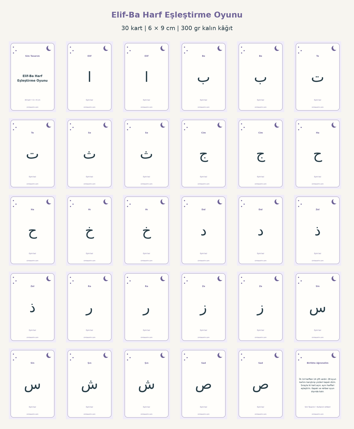 Elif-Ba Harf Eşleştirme Oyunu — tüm kartlar