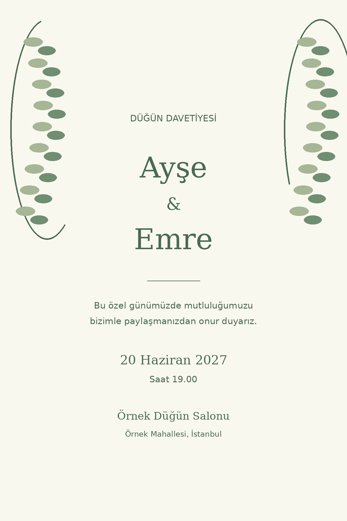 Zeytin Dalı düğün davetiyesi
