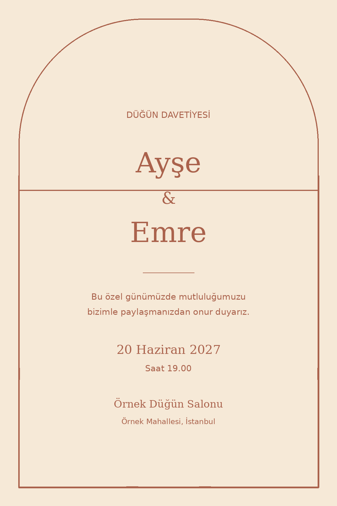 Modern Kemer düğün davetiyesi