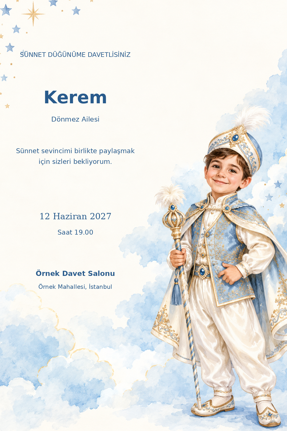 Mavi Prens davetiye tasarımı