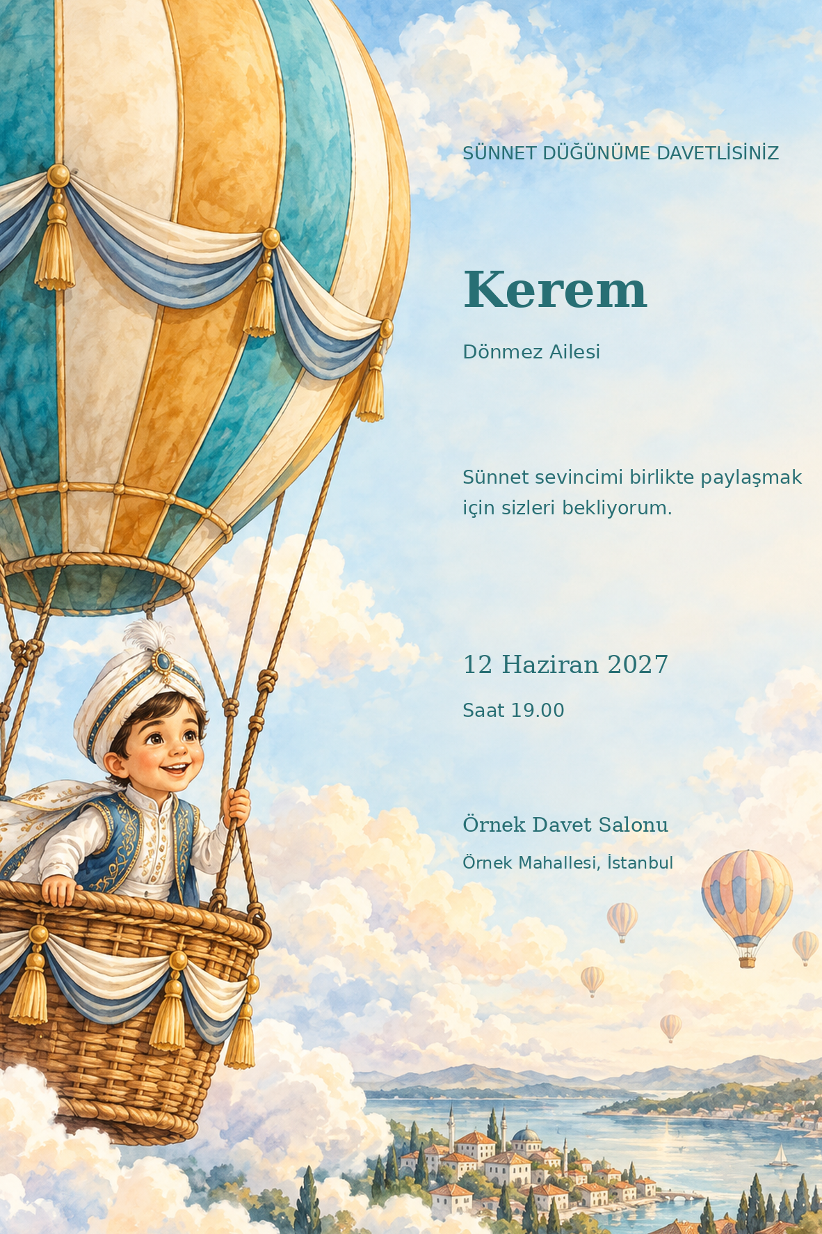 Balon Yolculuğu davetiye tasarımı