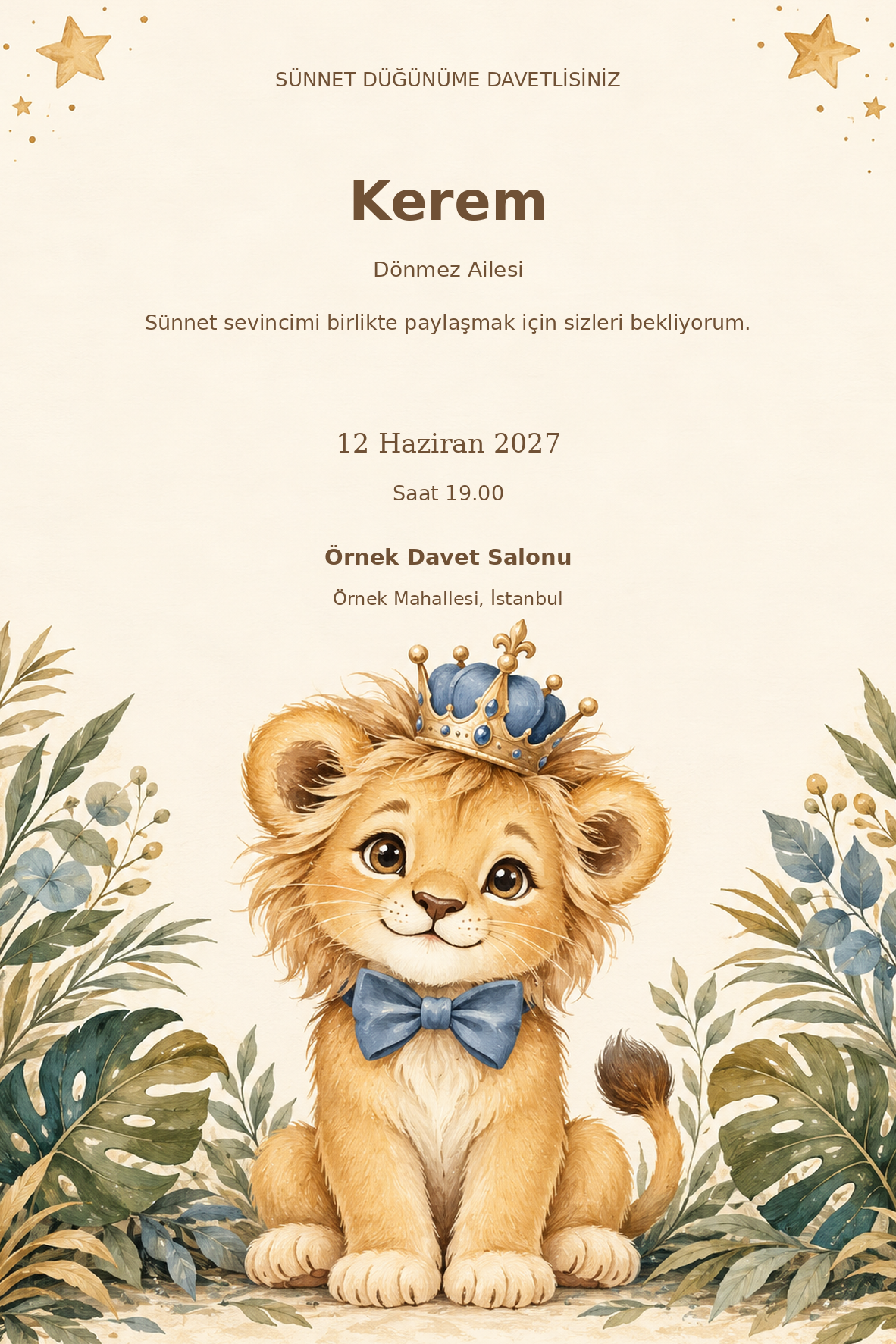 Sevimli Aslan davetiye tasarımı
