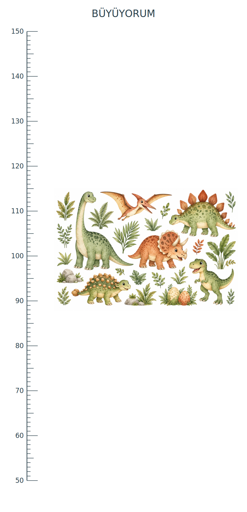 Dinozor Bahçesi Anaokulu Boy Ölçer Sticker – ST-HC-1003 55 x 114 cm