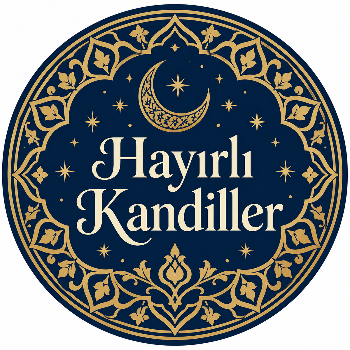 Lacivert Altın Hilal Hayırlı Kandiller etiketi baskı tasarımı