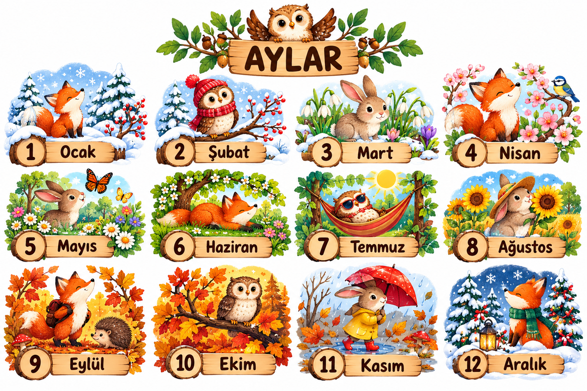 Orman Aylar Sticker Seti – ST-MO-1003 yeni tasarım