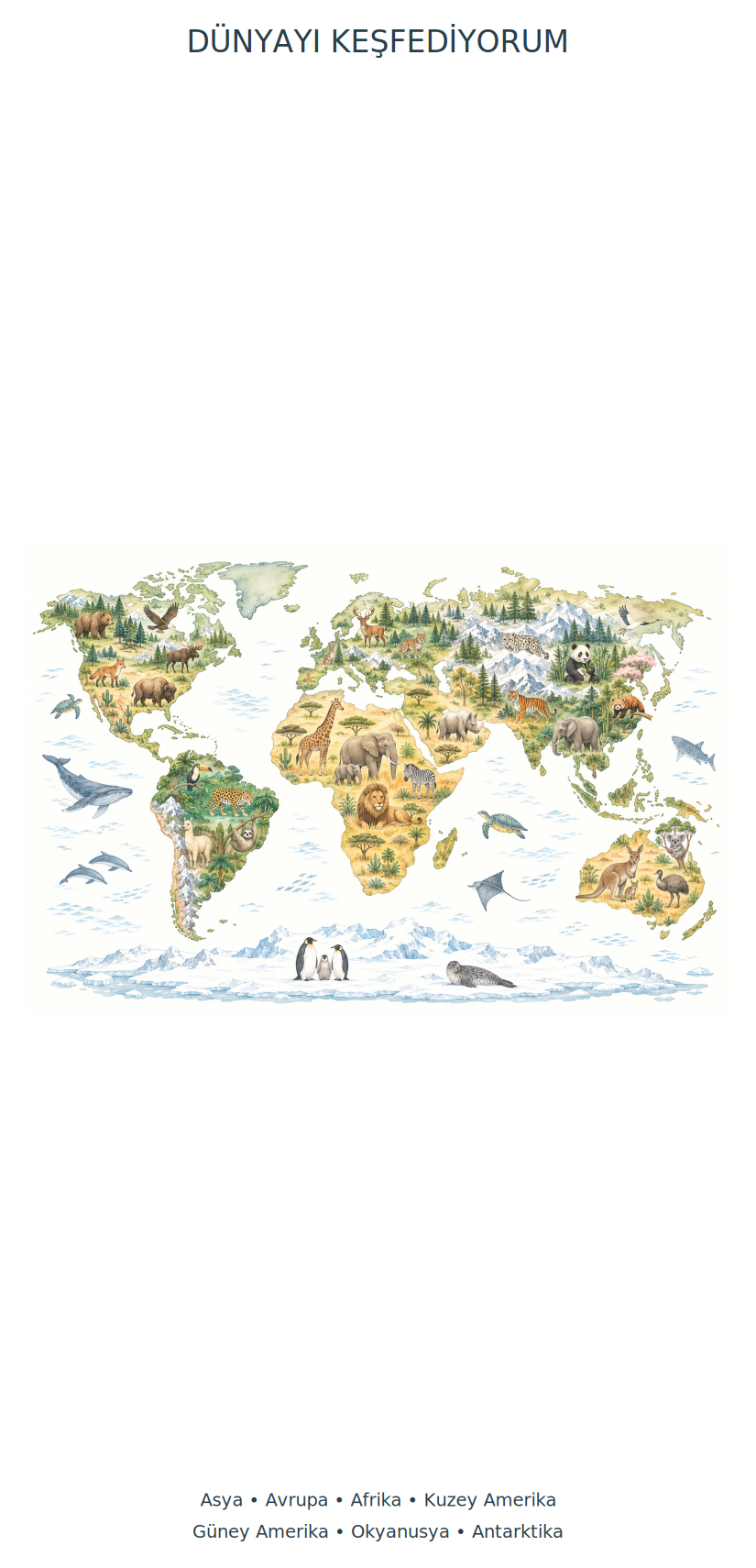 Pastel Safari Dünya Haritası Sticker Seti – ST-MP-1001 55 x 114 cm