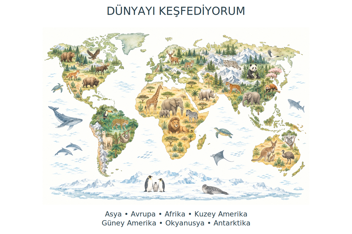 Pastel Safari Dünya Haritası Sticker Seti – ST-MP-1001 90 x 60 cm