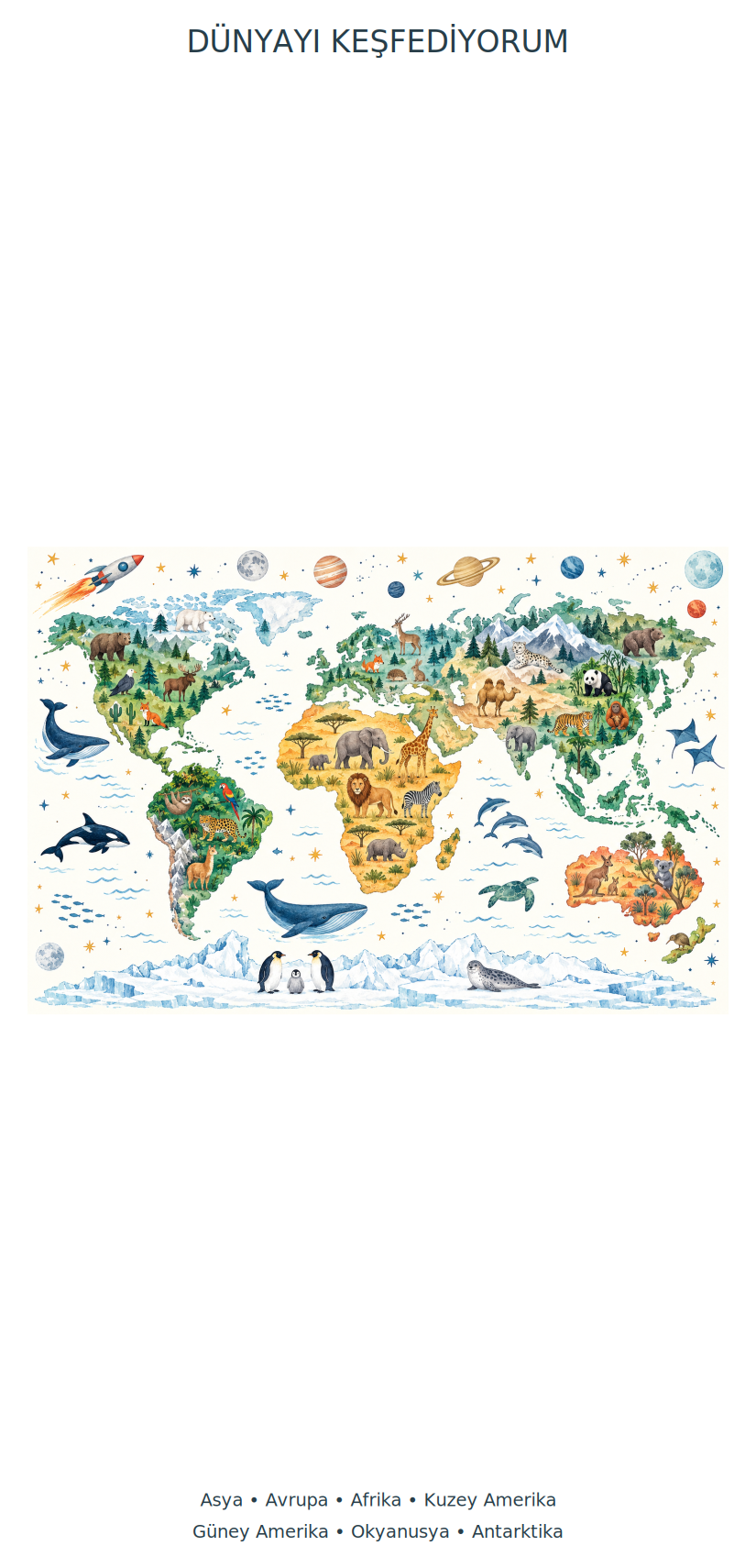 Uzay Dünya Haritası Sticker Seti – ST-MP-1002 55 x 114 cm