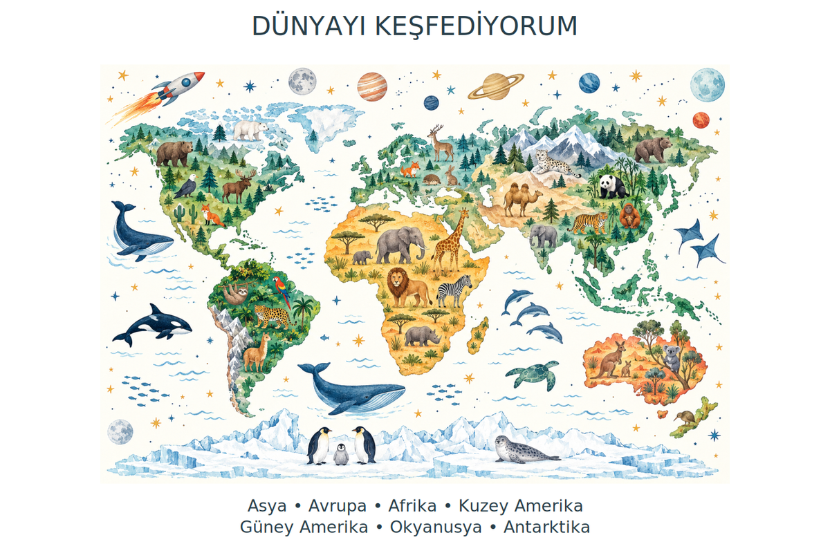 Uzay Dünya Haritası Sticker Seti – ST-MP-1002 90 x 60 cm