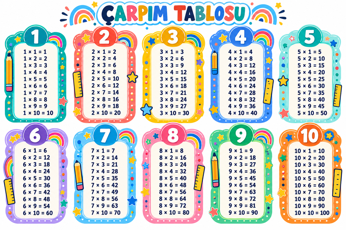 Renkli Çarpım Tablosu Sticker Seti ST-MT-1001 yeni tasarım