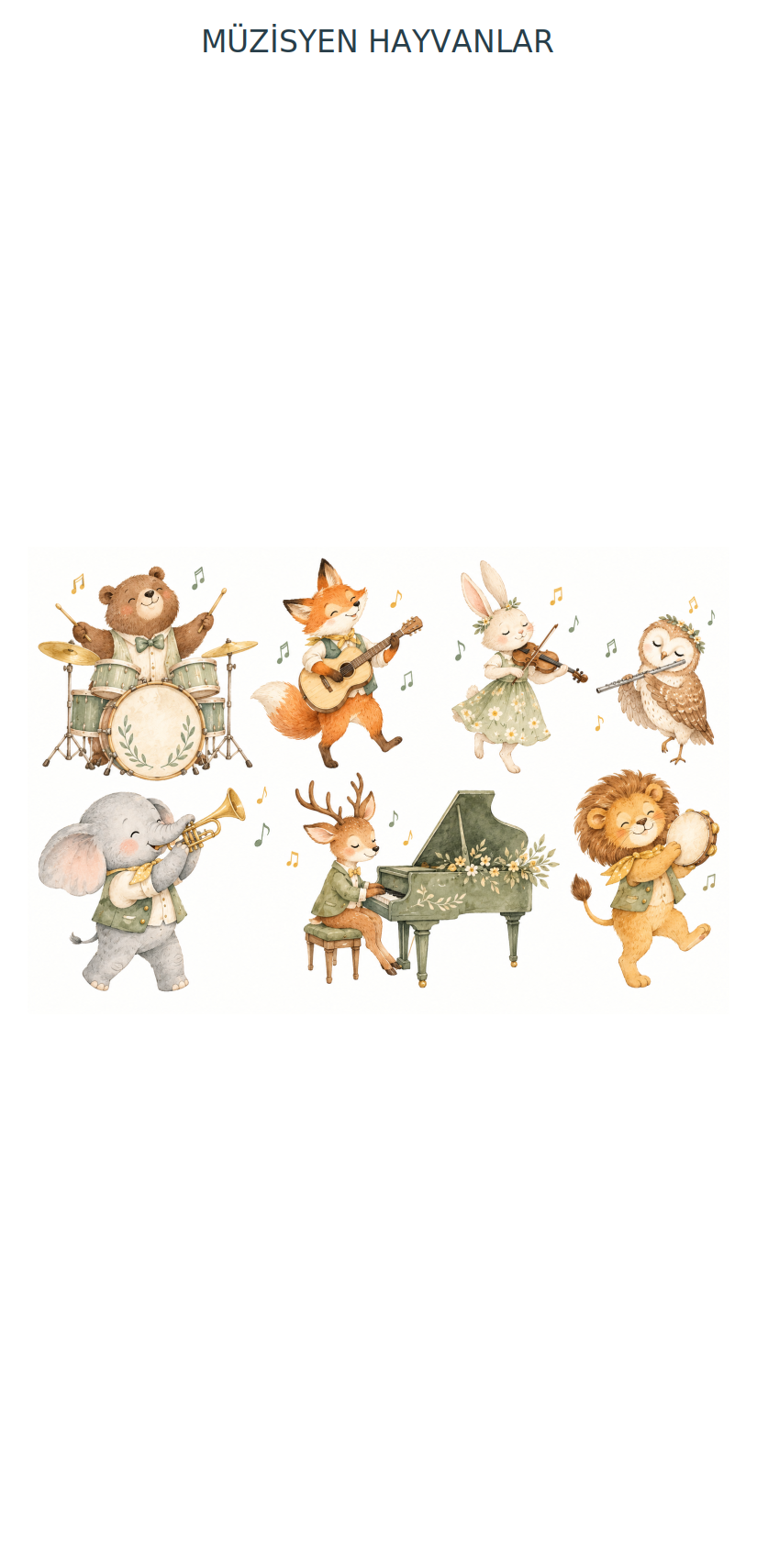 Pastel Safari Müzisyen Hayvanlar Sticker Seti – ST-MU-1001 55 x 114 cm