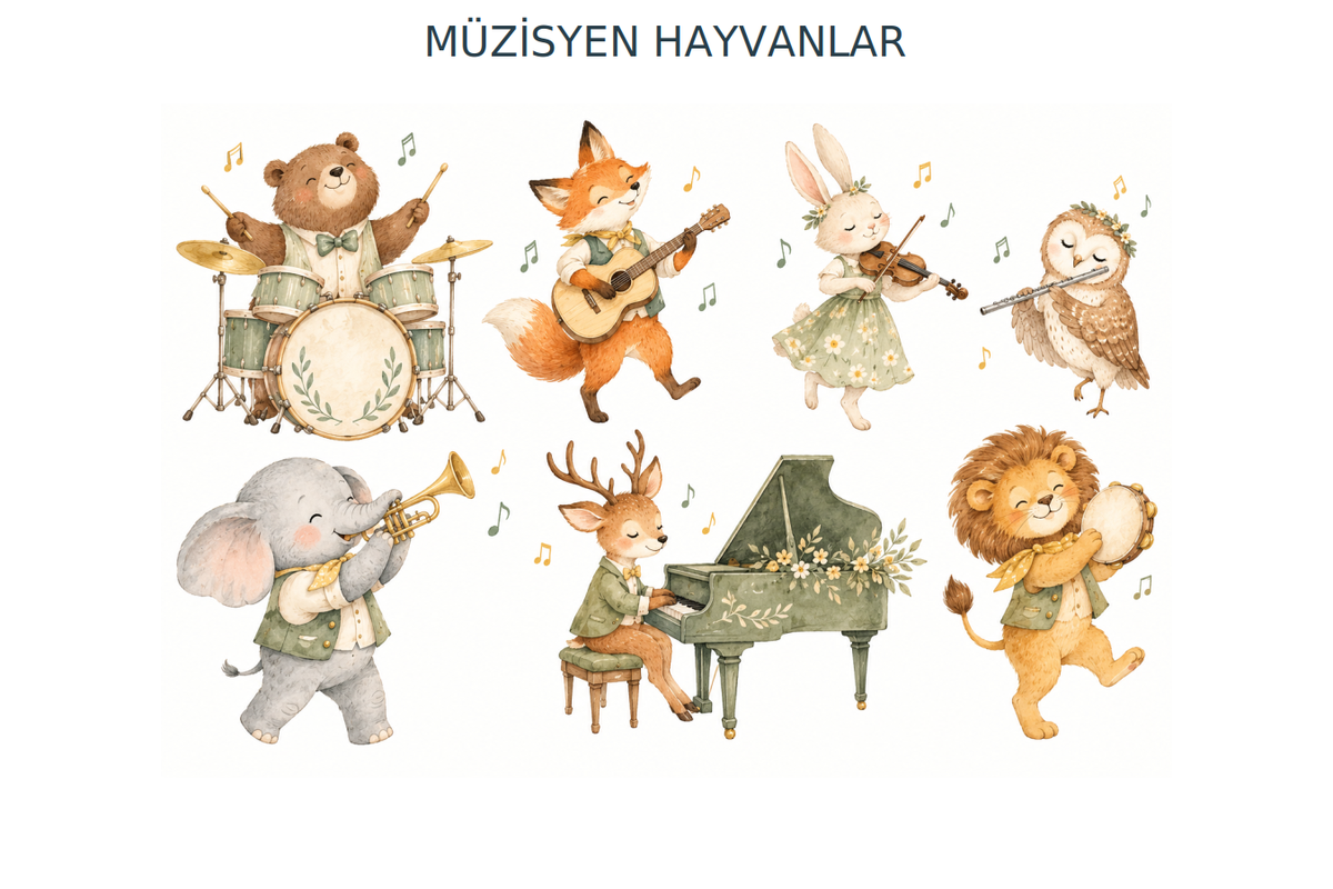 Pastel Safari Müzisyen Hayvanlar Sticker Seti – ST-MU-1001 90 x 60 cm