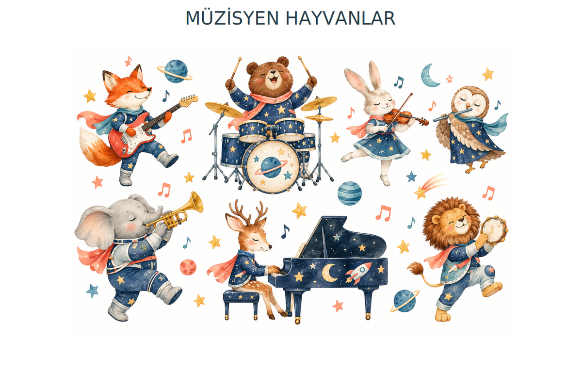 Uzay Müzisyen Hayvanlar Sticker Seti – ST-MU-1002 90 x 60 cm