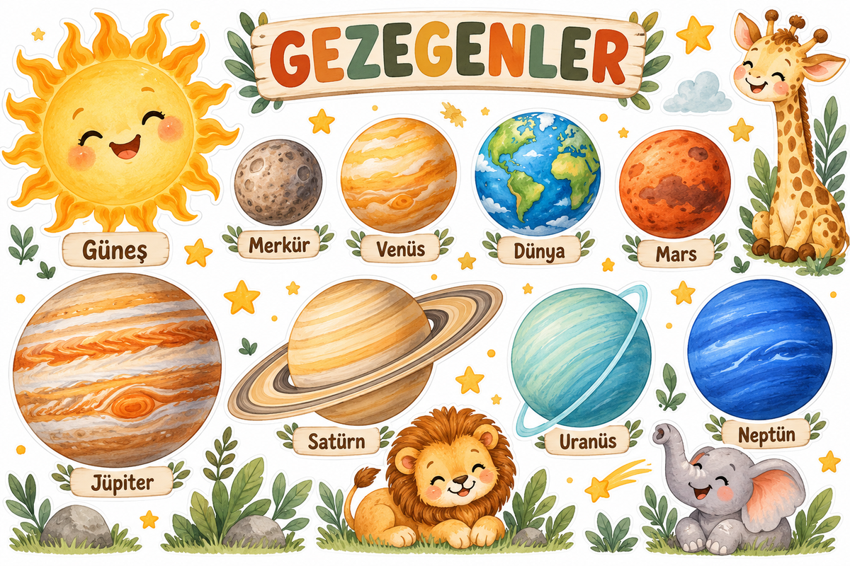 Pastel Safari Gezegenler Sticker Seti – ST-PL-1001 yeni tasarım