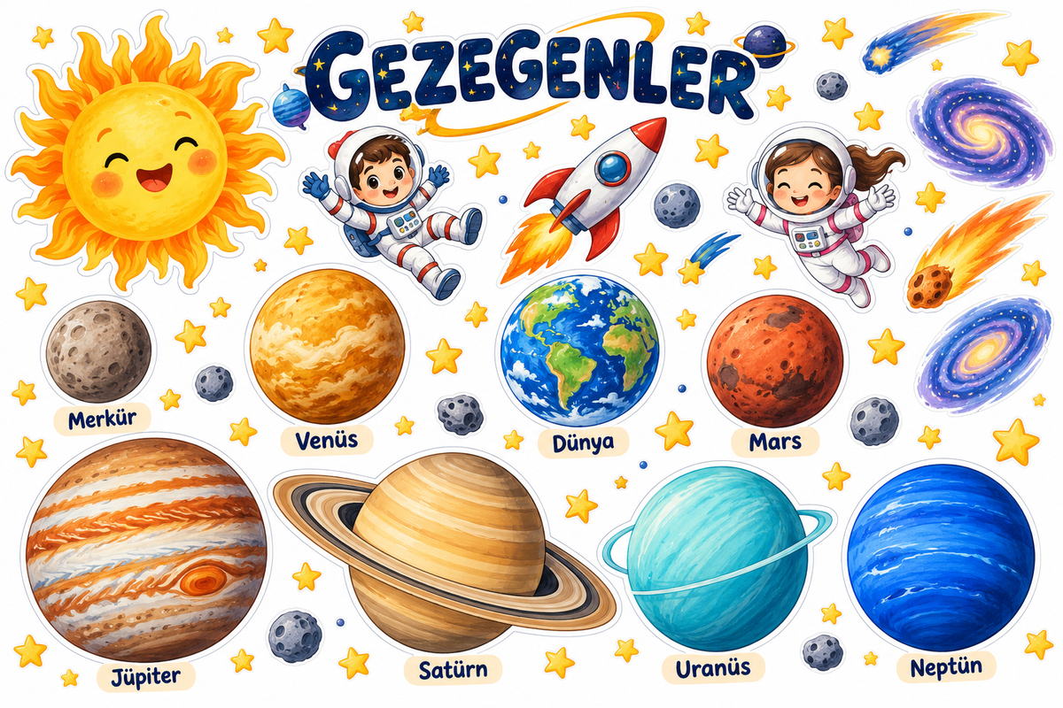 Uzay Gezegenler Sticker Seti – ST-PL-1002 yeni tasarım