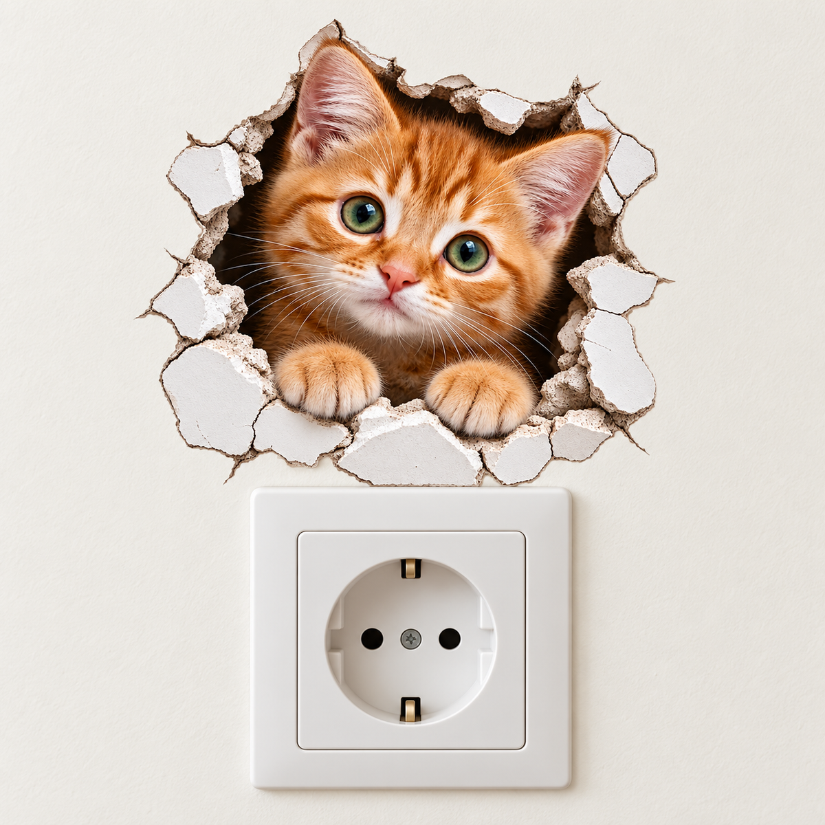 Minik Sarman Kırık Duvar Kedi Priz Sticker – ST-PR-CAT-1001 priz mockup