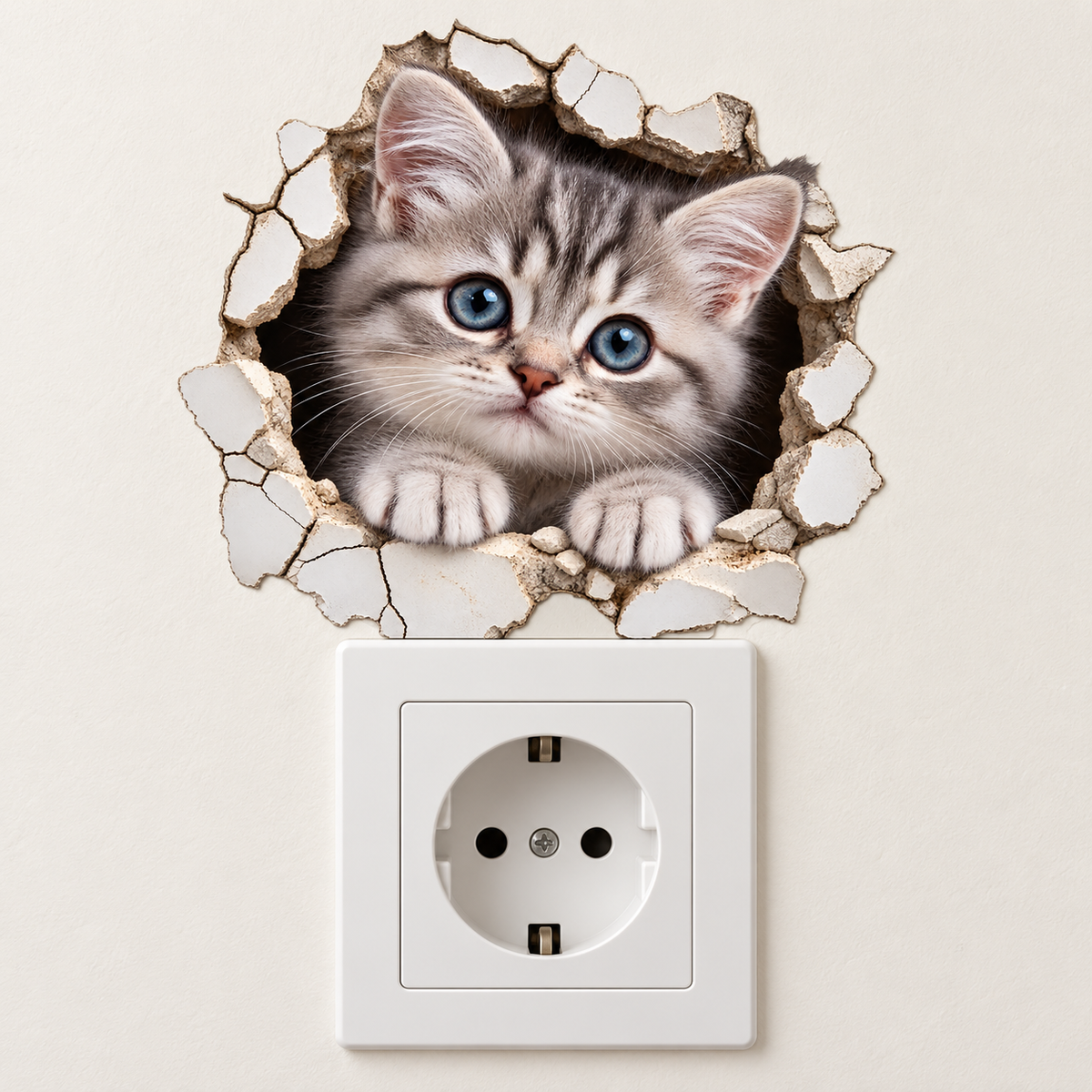 Maviş Kırık Duvar Kedi Priz Sticker – ST-PR-CAT-1002 priz mockup