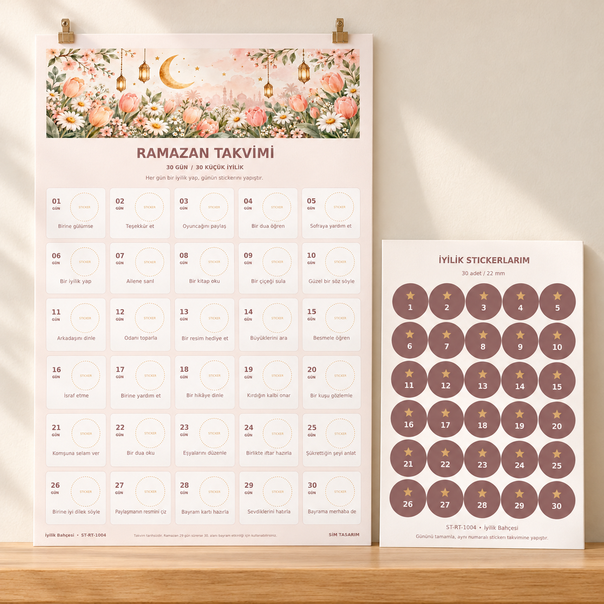 İyilik Bahçesi Ramazan takvimi ve 30 sticker mockup