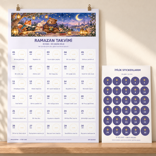 Minik Kâşifler Ramazan takvimi ve 30 sticker mockup