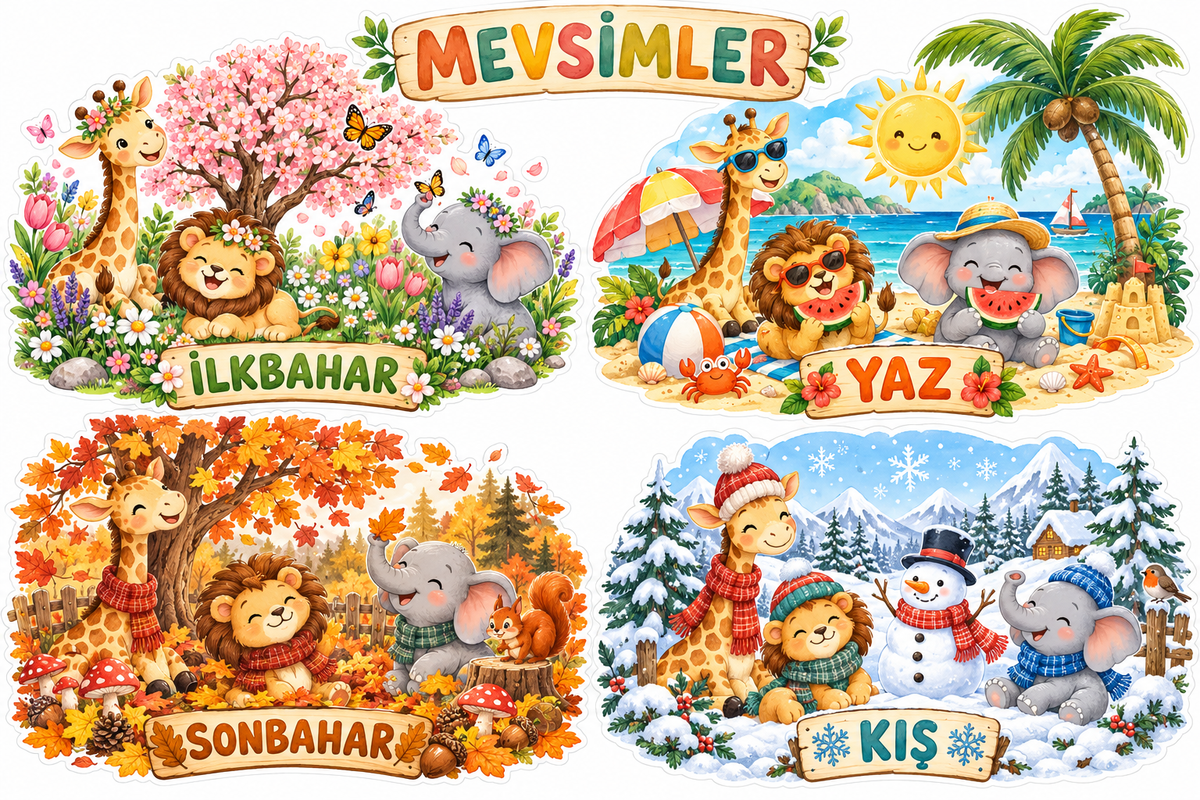 Pastel Safari Mevsimler Sticker Seti – ST-SE-1001 yeni tasarım