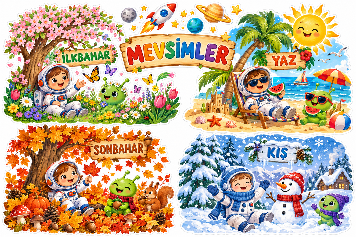 Uzay Mevsimler Sticker Seti – ST-SE-1002 yeni tasarım