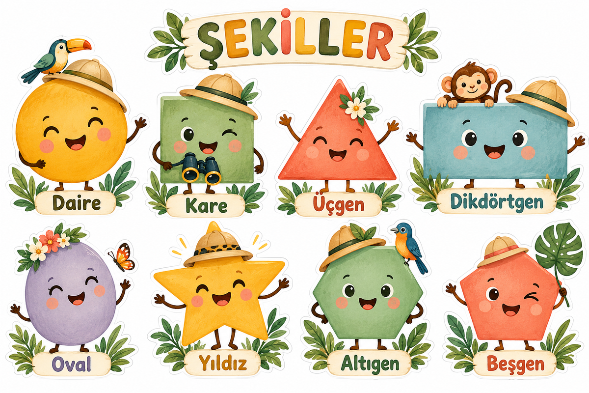 Pastel Safari Şekiller Sticker Seti – ST-SH-1001 yeni tasarım