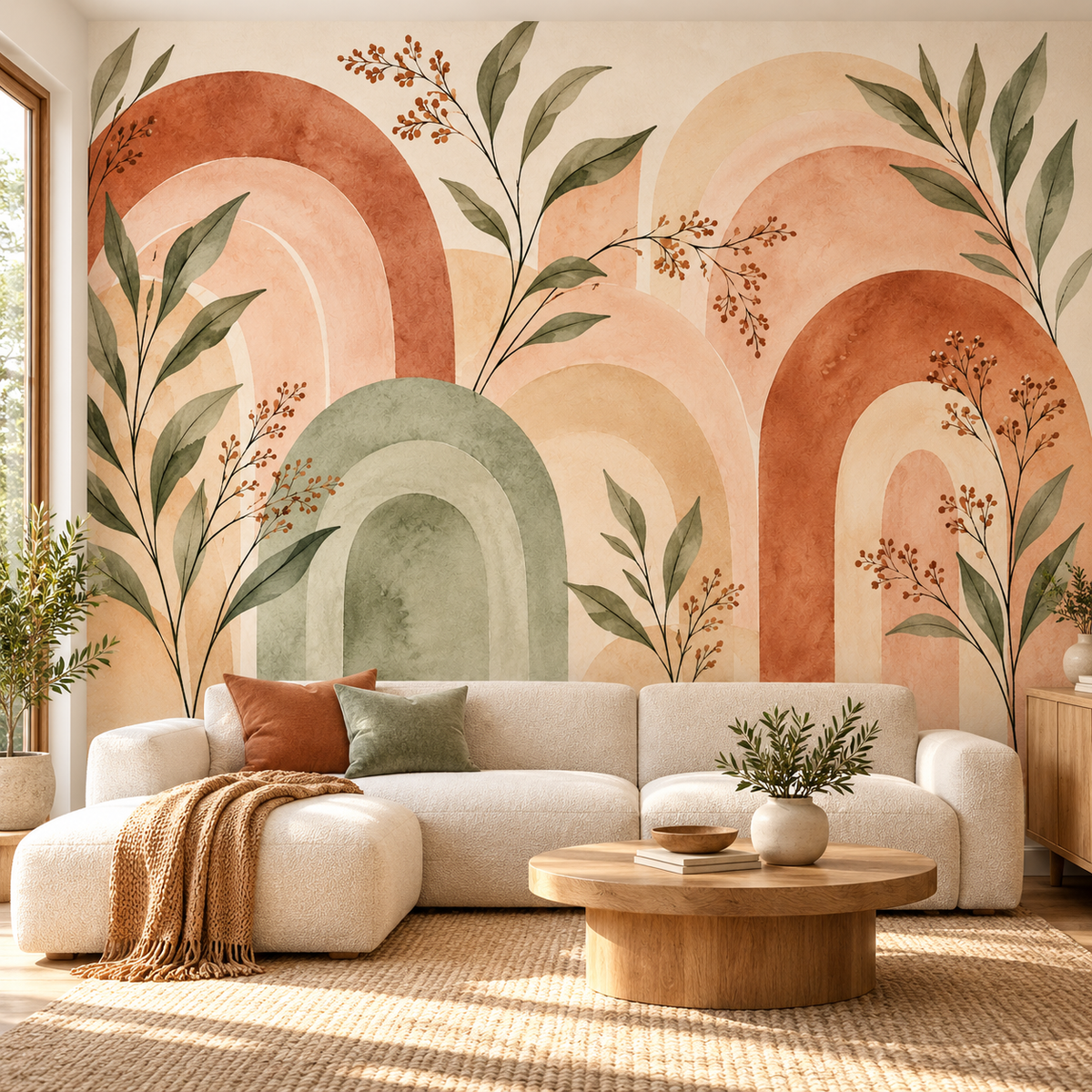 Terracotta Kemerler Boho Duvar Kağıdı – ST-WB-1001 oda uygulama görseli