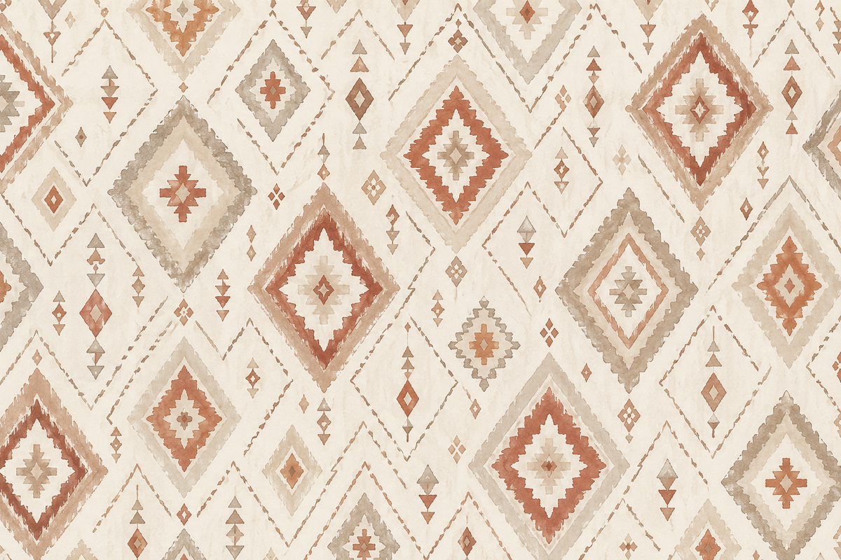Kilim Esintisi Boho Geometri düz desen
