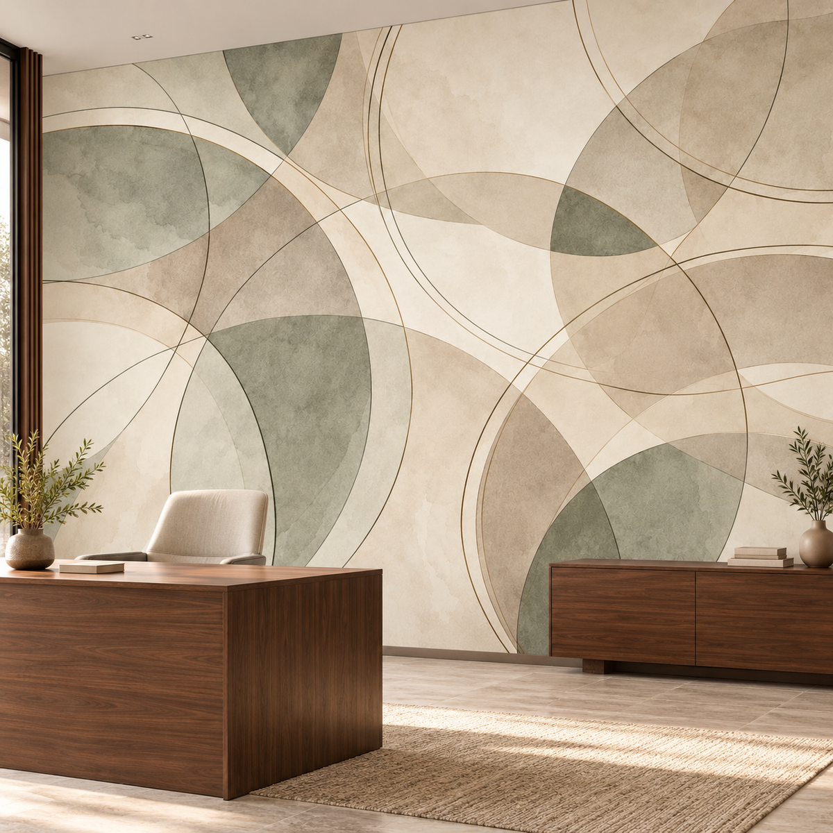 Adaçayı Geometrik Çizgiler Şirket Duvar Kağıdı – ST-WC-1001 oda uygulama görseli