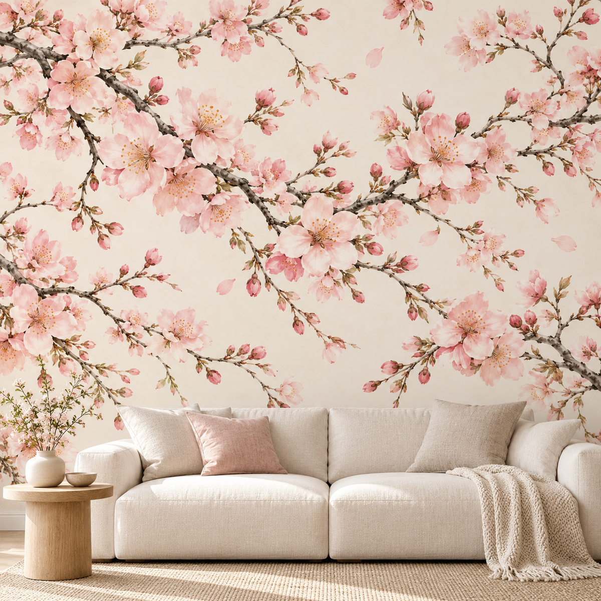 İnci Beyazı Sakura Dalları oda uygulama görseli