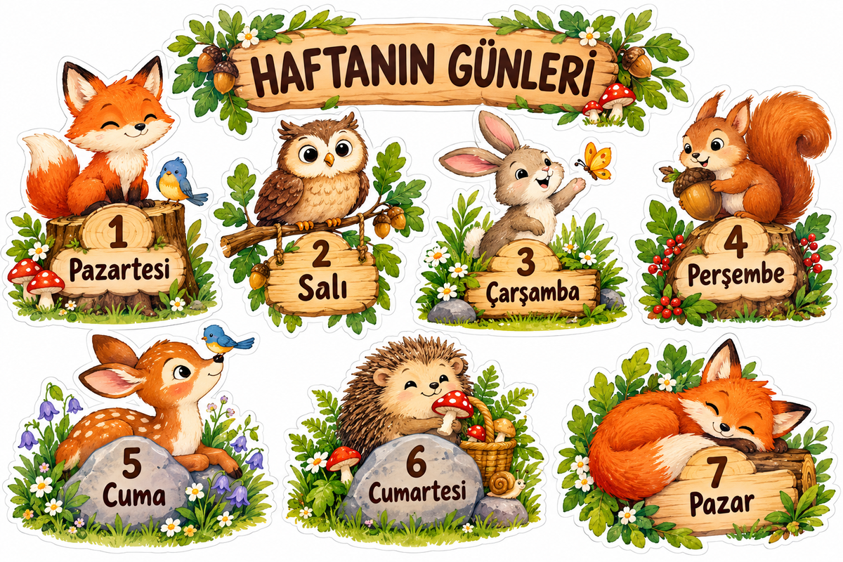 Orman Haftanın Günleri Sticker Seti – ST-WK-1003 yeni tasarım