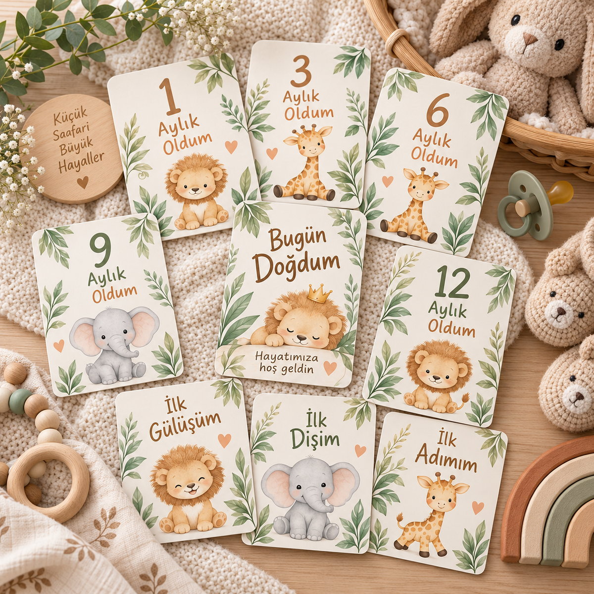 Safari Bebek Ay ve Gelişim Kartları mockup