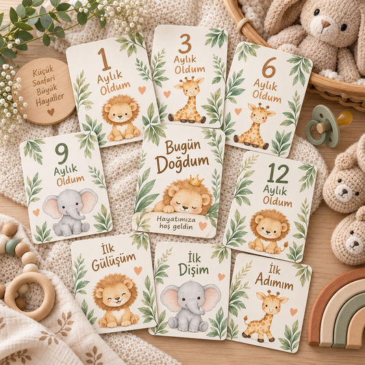 Safari Bebek Ay ve Gelişim Kartları mockup