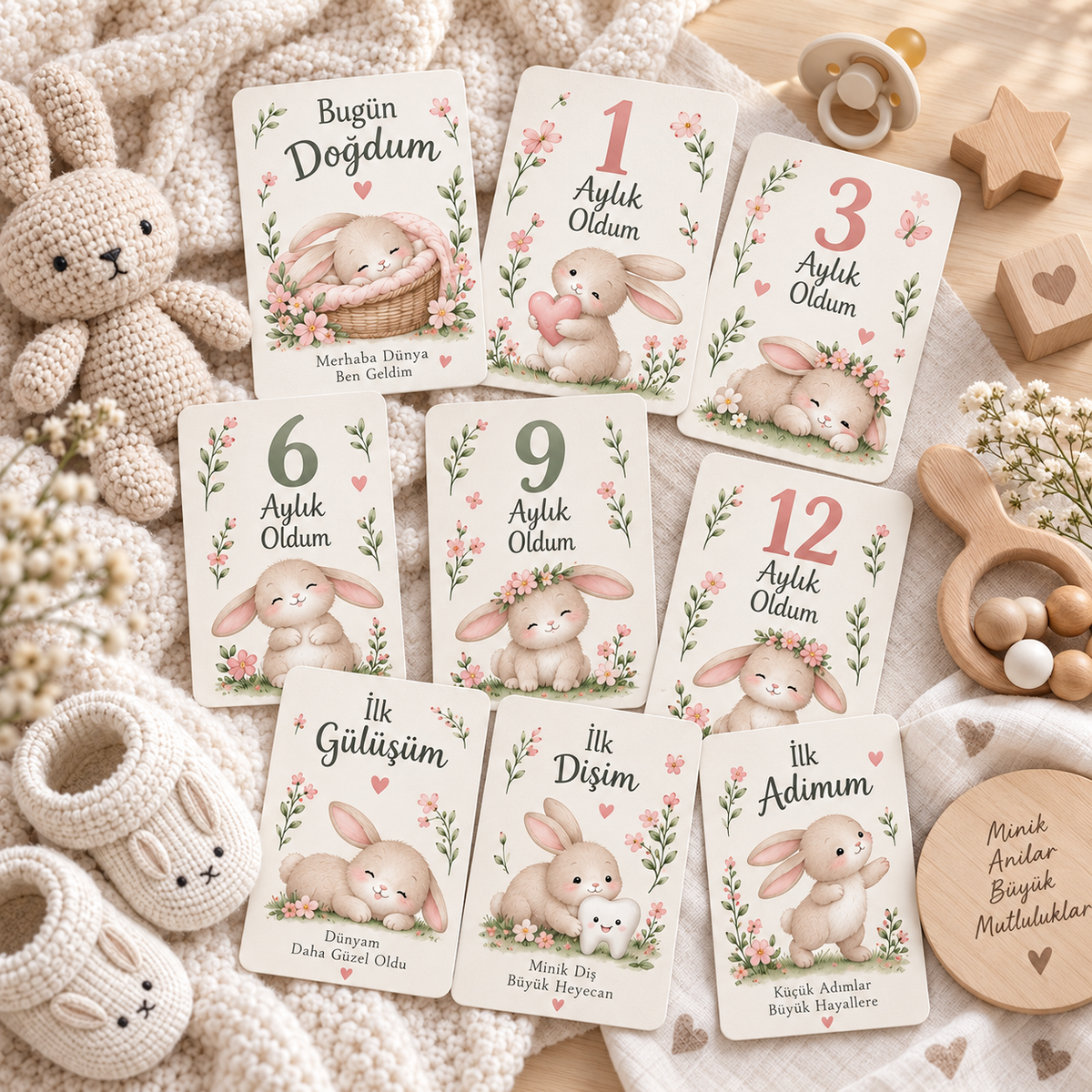 Tavşan Bahçesi Bebek Ay ve Gelişim Kartları mockup