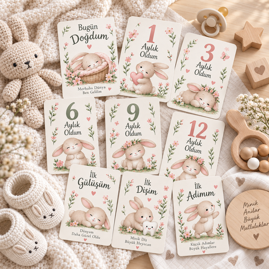 Tavşan Bahçesi Bebek Ay ve Gelişim Kartları mockup