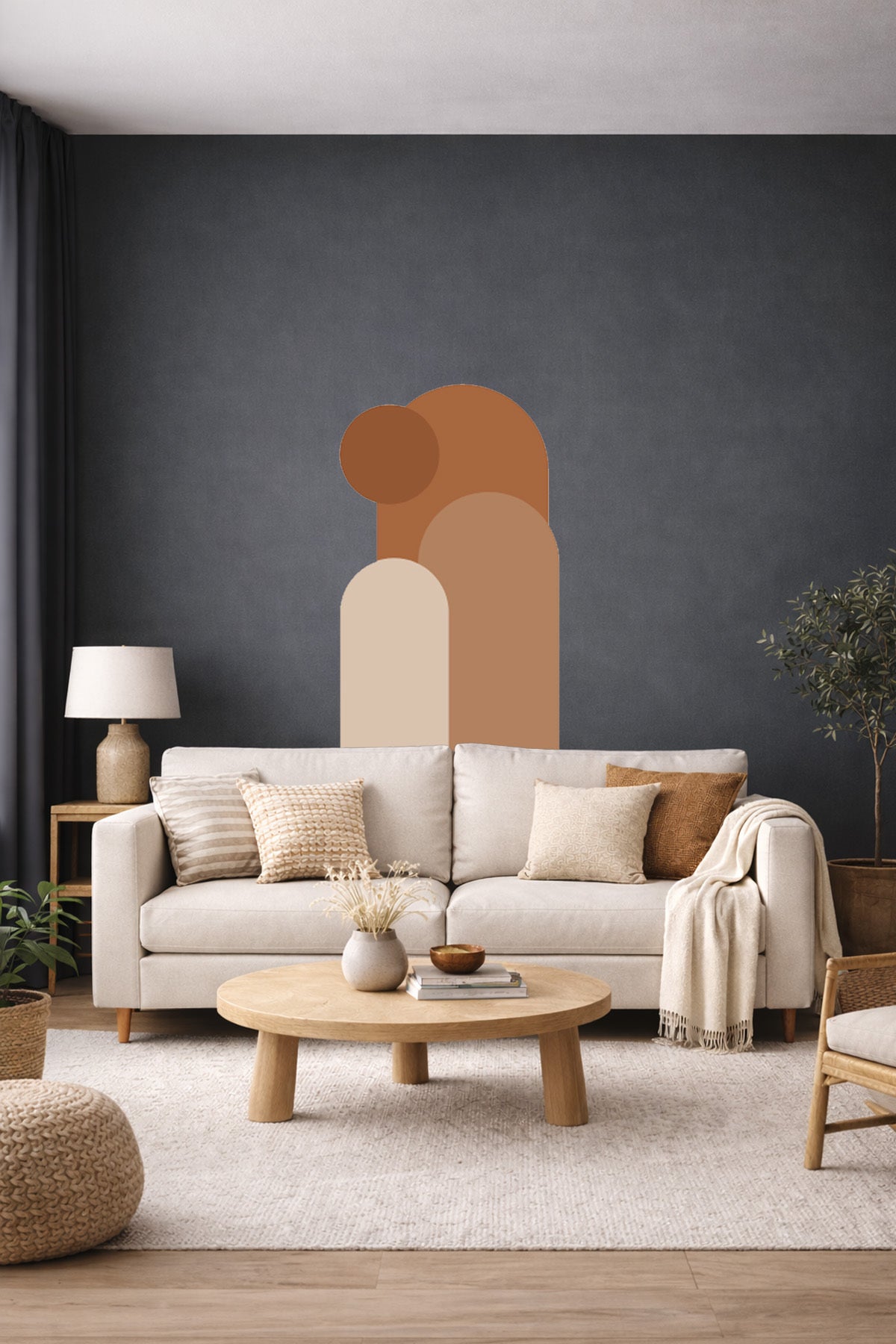 Bohem 3 'lü Oval ve Daire Figürlü Duvar Sticker Seti - Renk-2