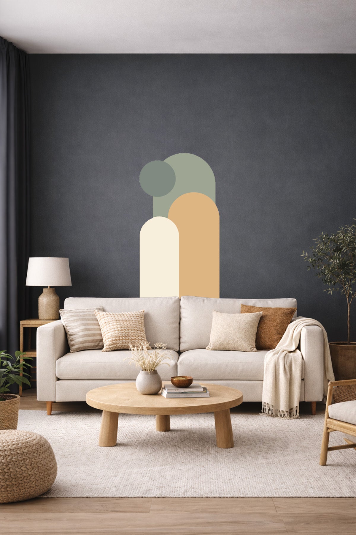 Bohem 3 'lü Oval ve Daire Figürlü Duvar Sticker Seti - Renk-4