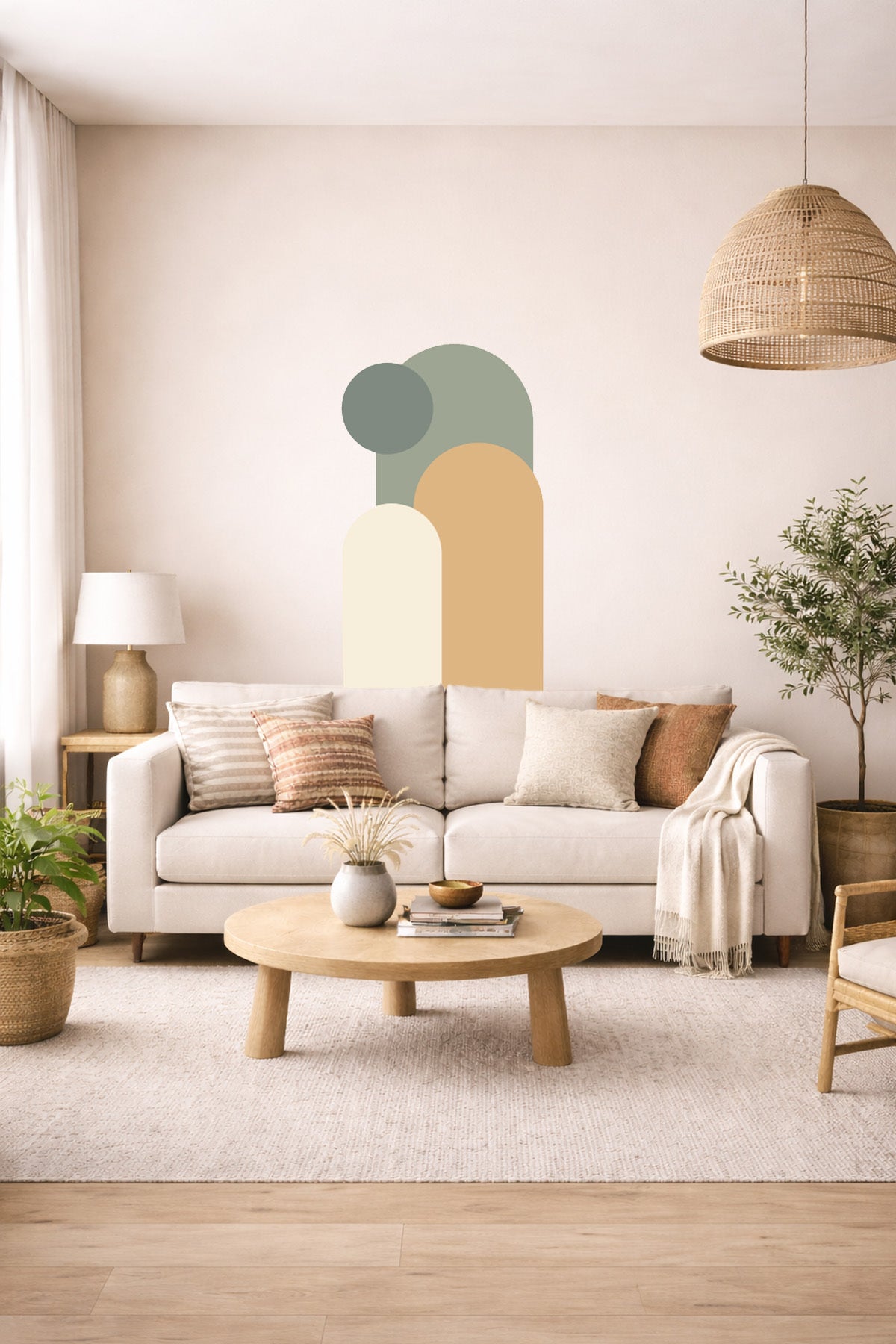 Bohem 3 'lü Oval ve Daire Figürlü Duvar Sticker Seti - Renk-4