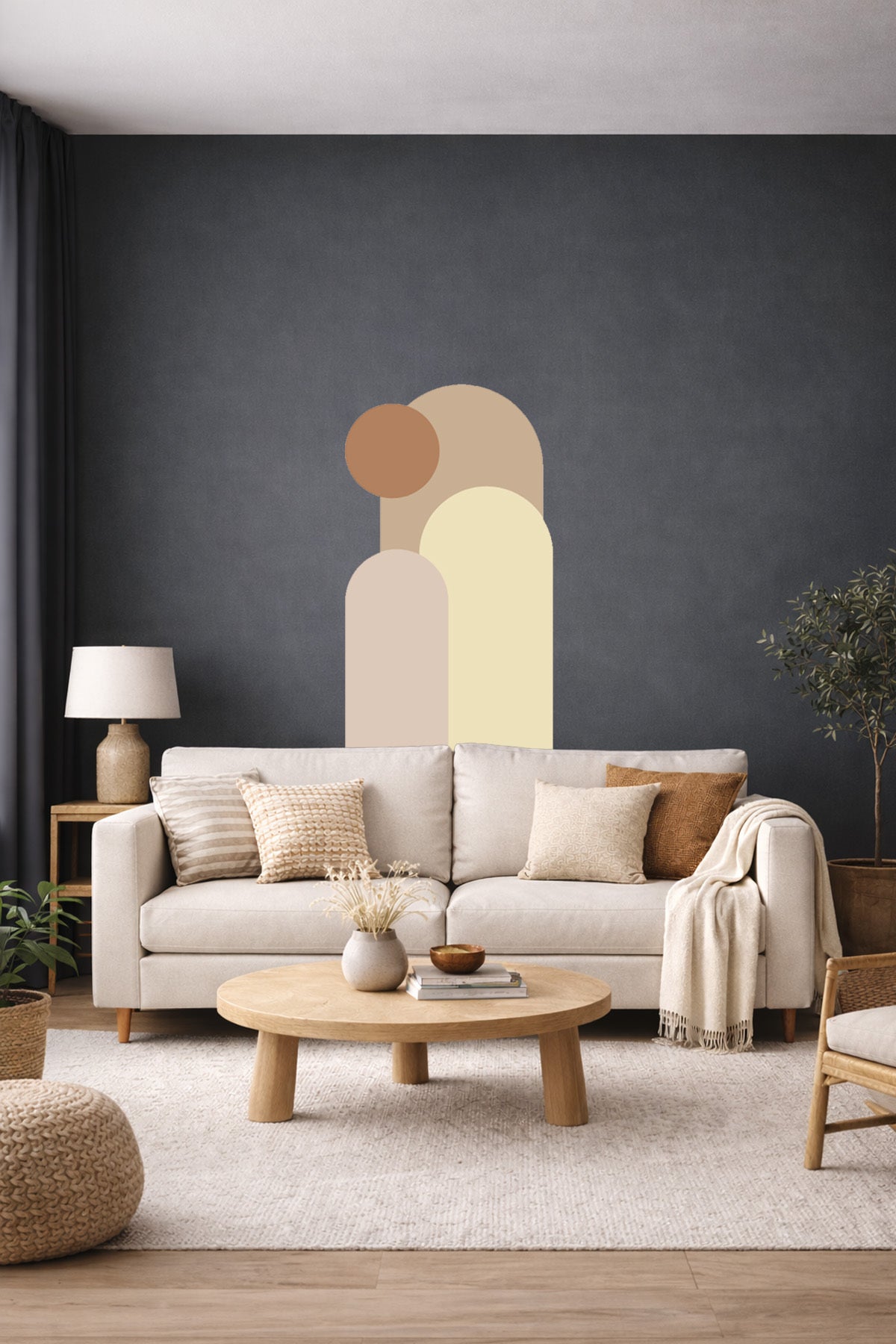 Bohem 3 'lü Oval ve Daire Figürlü Duvar Sticker Seti - Renk-5