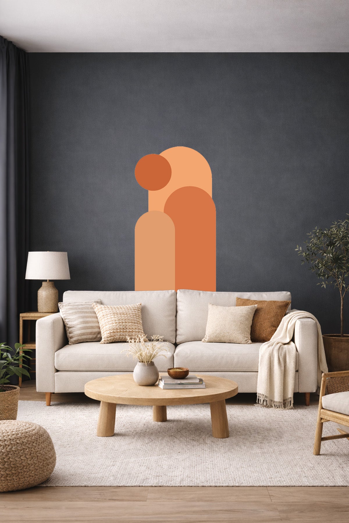 Bohem 3 'lü Oval ve Daire Figürlü Duvar Sticker Seti - Renk-6
